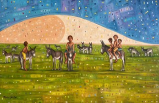 Pintura de jumentos no campo